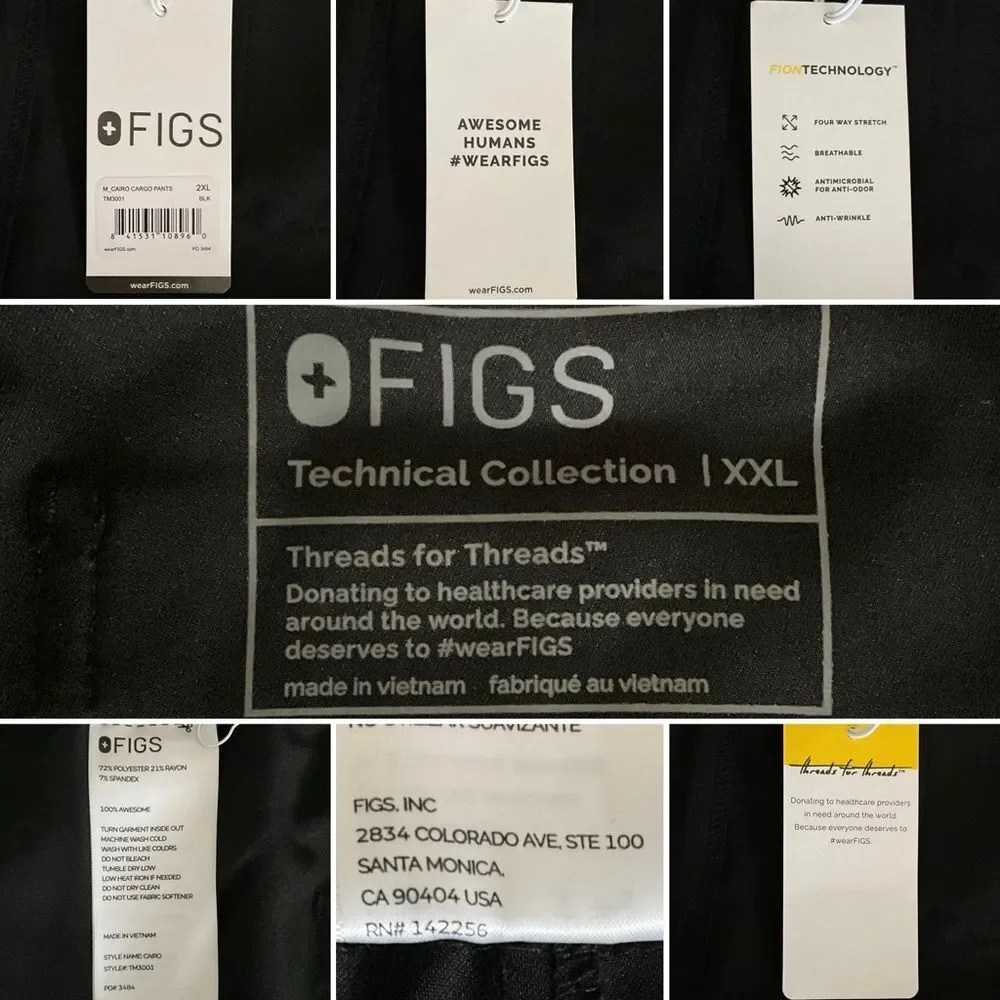 FIGS Technical Collection M-Cairo Cargo Pants Black XXL